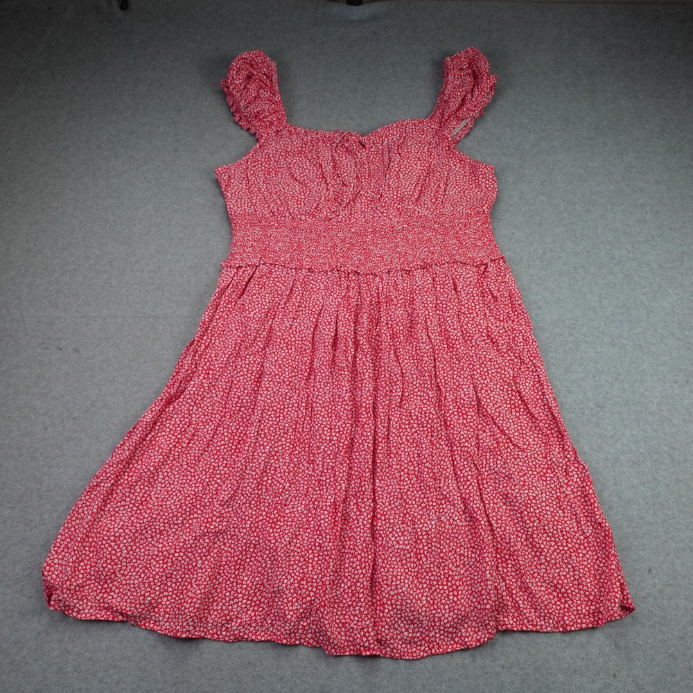 Levi's Dress Womens L Red Floral Mini Dress Smocked Summer Ruffle